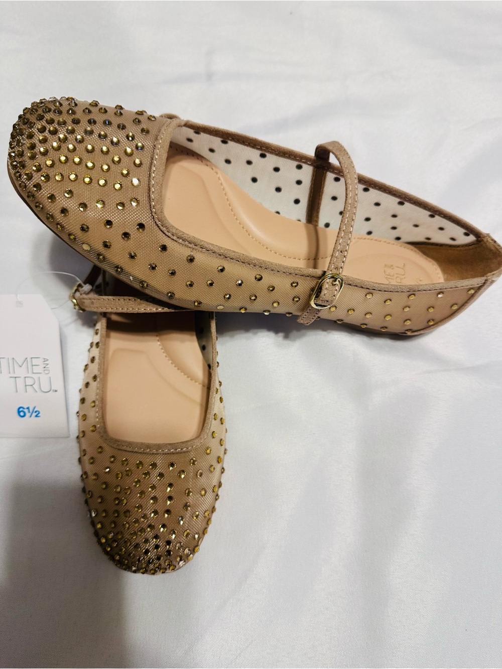 Time and Tru Tan Studded Mary Jane Flats